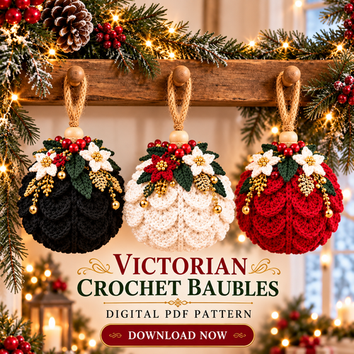 Victorian Christmas Bauble Crochet Pattern PDF | Poinsettia Ornament Trio