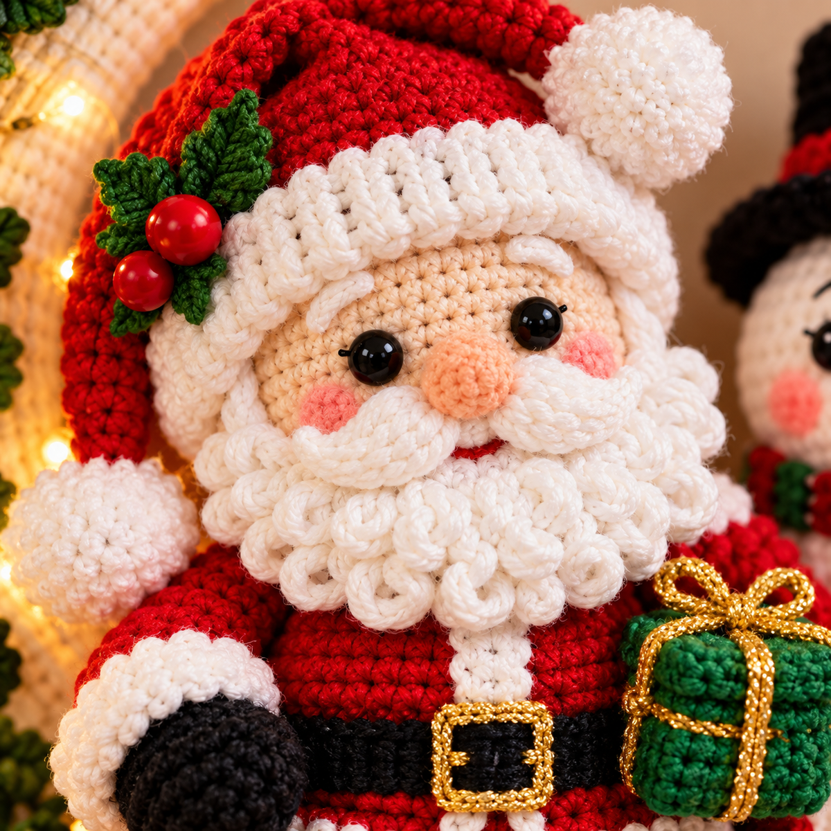 Santa & Snowman Crescent Moon Wreath Crochet Pattern PDF | Christmas Door Hanger