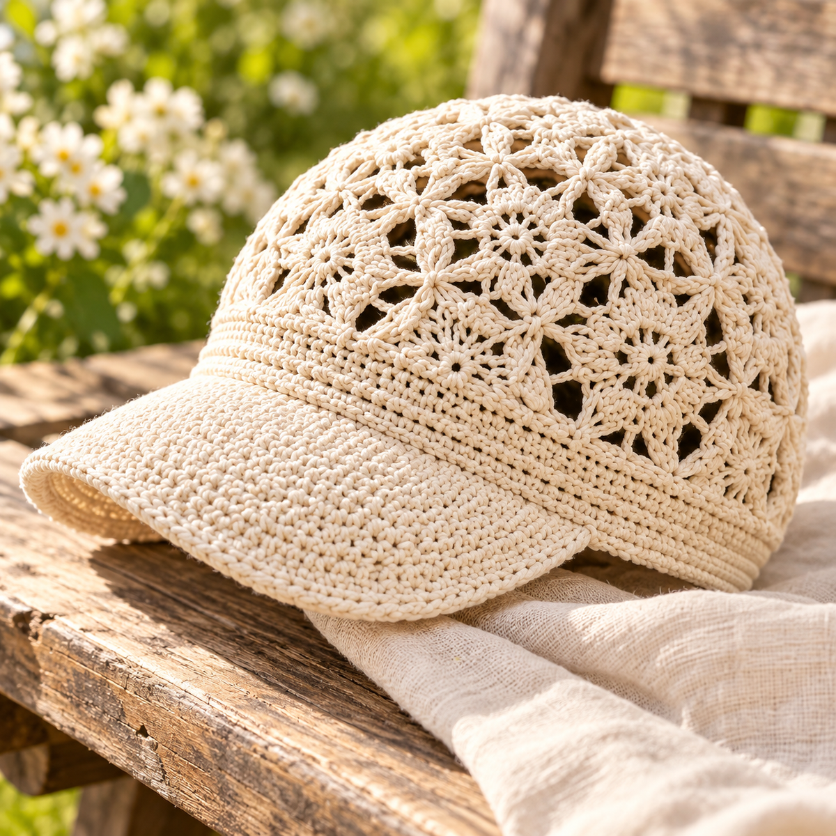 Floral Lace Crochet Newsboy Cap Pattern PDF | Summer Flower Hat
