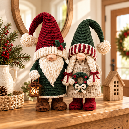 Winter Gnome Couple Crochet Pattern PDF | Scandinavian Christmas Amigurumi Set