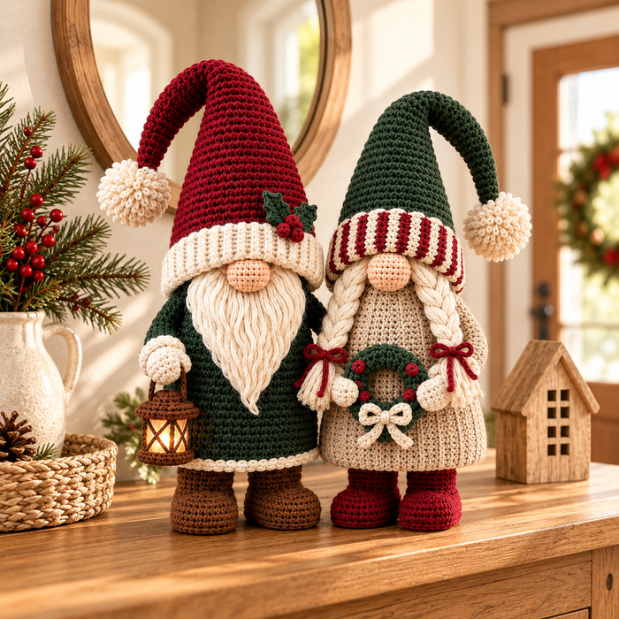 Winter Gnome Couple Crochet Pattern PDF | Scandinavian Christmas Amigurumi Set