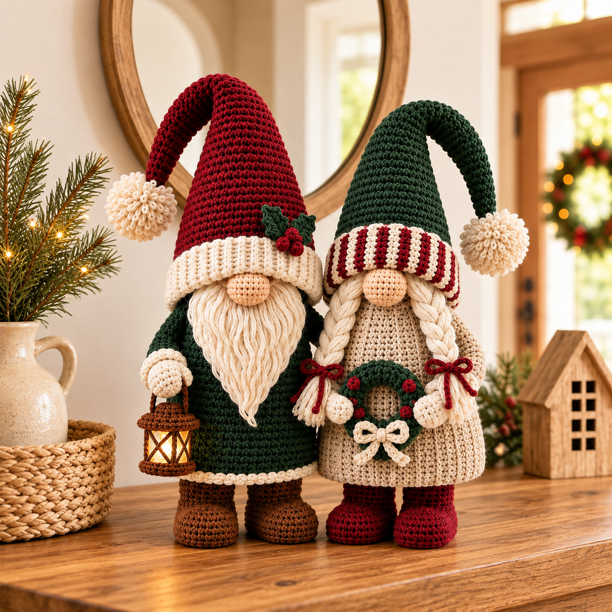 Winter Gnome Couple Crochet Pattern PDF | Scandinavian Christmas Amigurumi Set