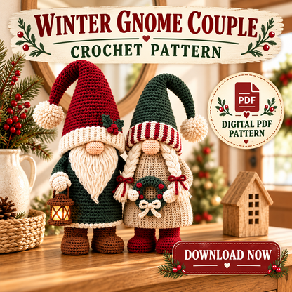 Winter Gnome Couple Crochet Pattern PDF | Scandinavian Christmas Amigurumi Set