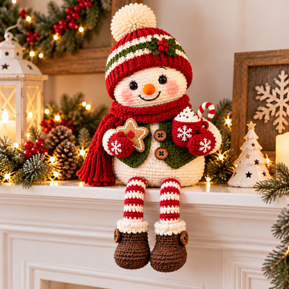 Christmas Snowman Couple Crochet Pattern PDF | Long Leg Shelf Sitters
