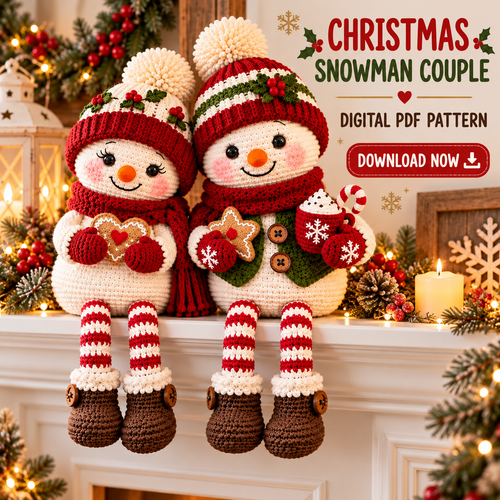 Christmas Snowman Couple Crochet Pattern PDF | Long Leg Shelf Sitters