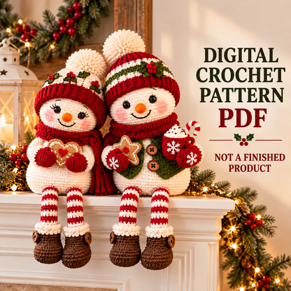 Christmas Snowman Couple Crochet Pattern PDF | Long Leg Shelf Sitters