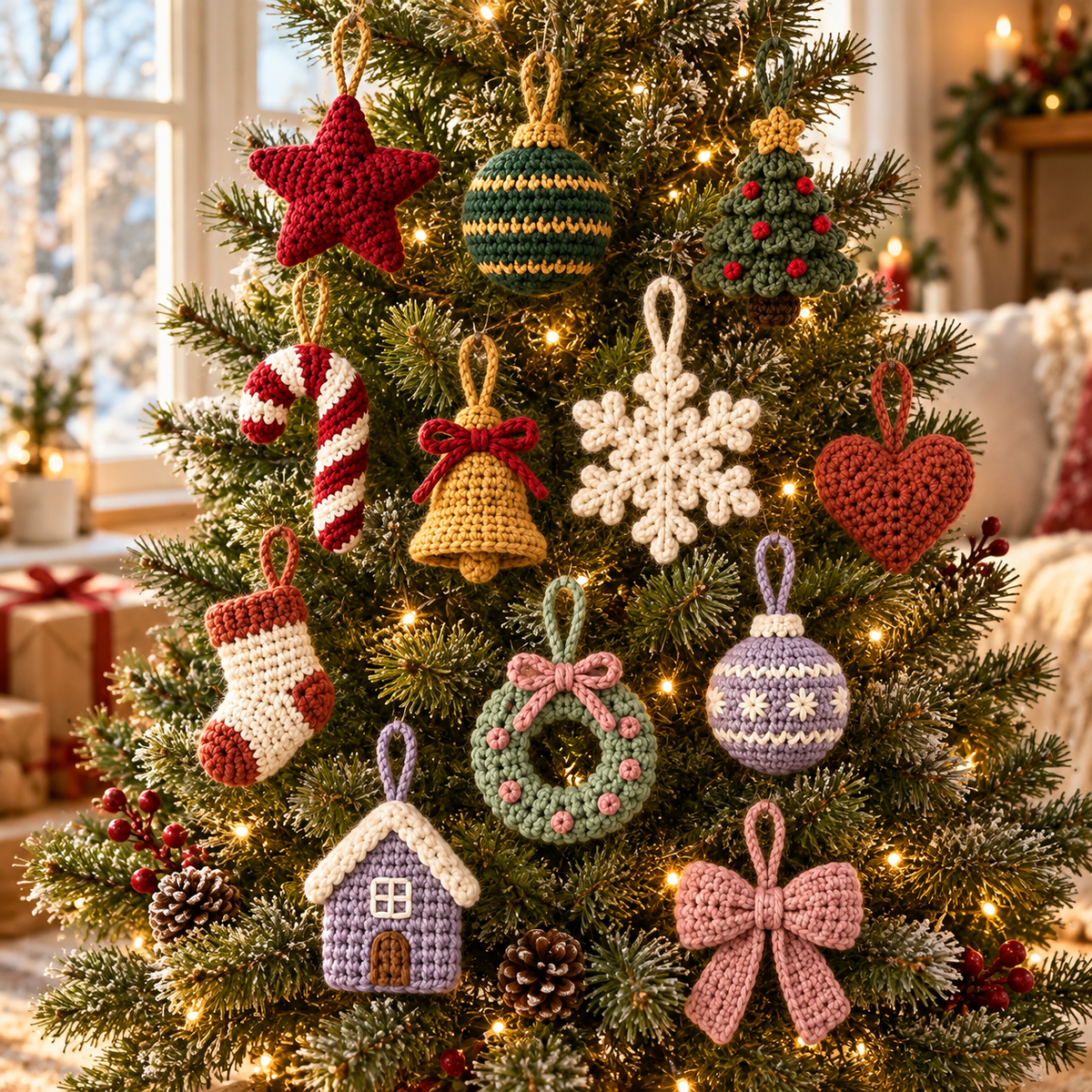 Christmas Crochet Ornament Pattern Bundle PDF | 15 Mini Tree Decorations