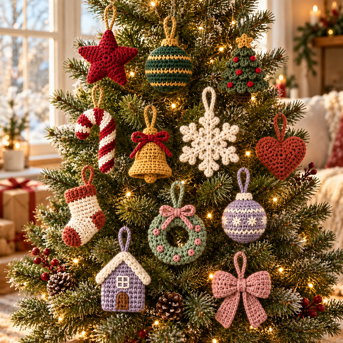 Christmas Crochet Ornament Pattern Bundle PDF | 15 Mini Tree Decorations