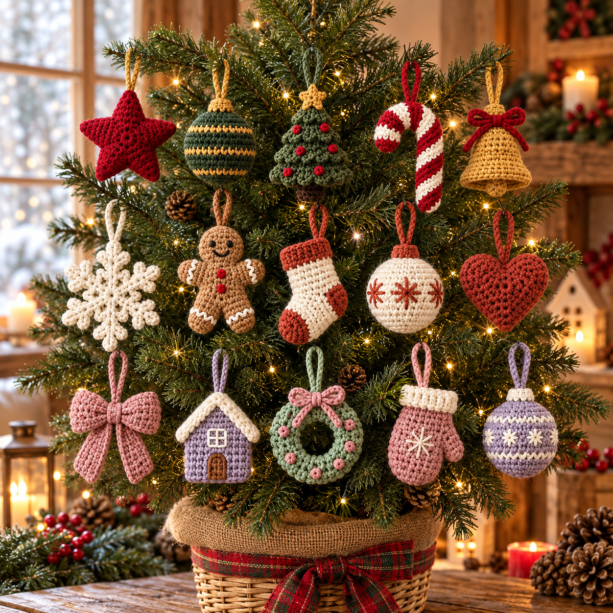 Christmas Crochet Ornament Pattern Bundle PDF | 15 Mini Tree Decorations
