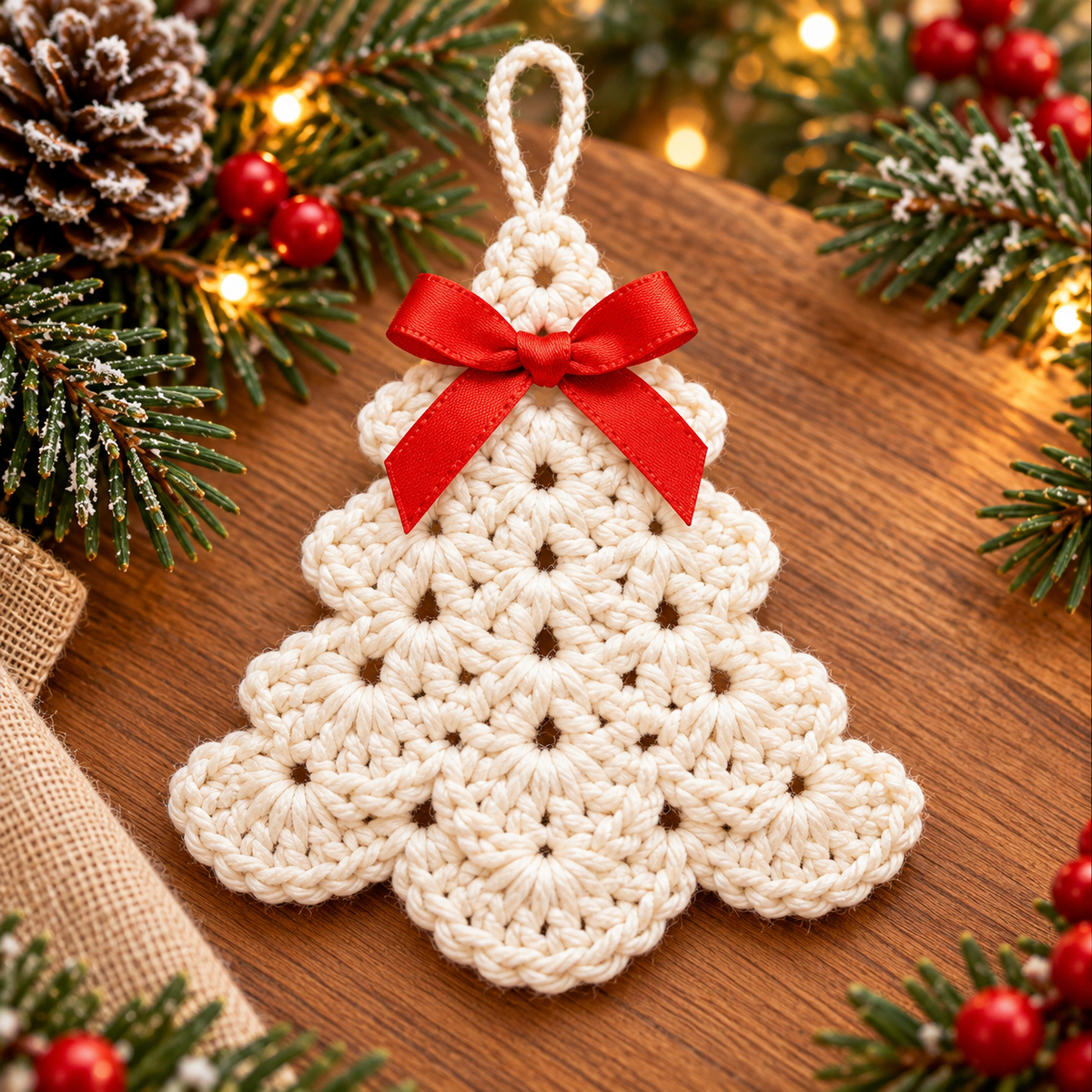 Scalloped Christmas Tree Crochet Pattern PDF | 3 Ornament Designs