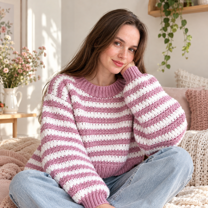Striped Crochet Sweater Pattern PDF | Easy Pullover XS–XXL