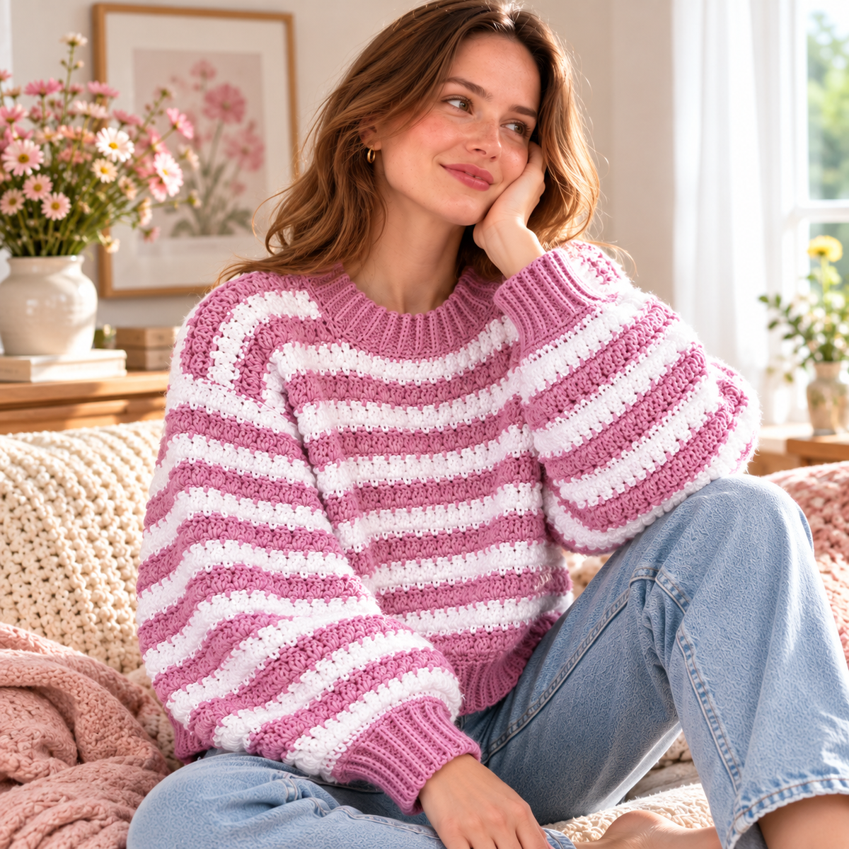 Striped Crochet Sweater Pattern PDF | Easy Pullover XS–XXL