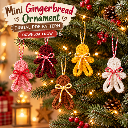 Mini Gingerbread Man Crochet Pattern PDF | Christmas Tree Ornament