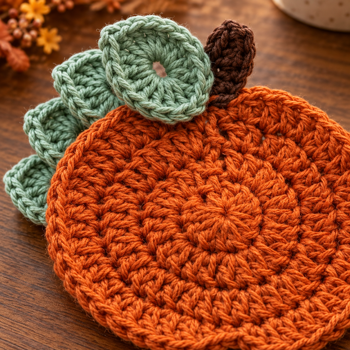 Pumpkin Coaster Crochet Pattern PDF | Rustic Fall & Thanksgiving Table Decor