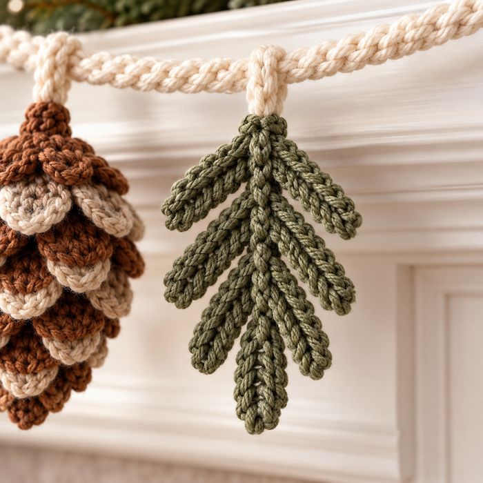 Pinecone Christmas Garland Crochet Pattern PDF | Evergreen Mantel Decor