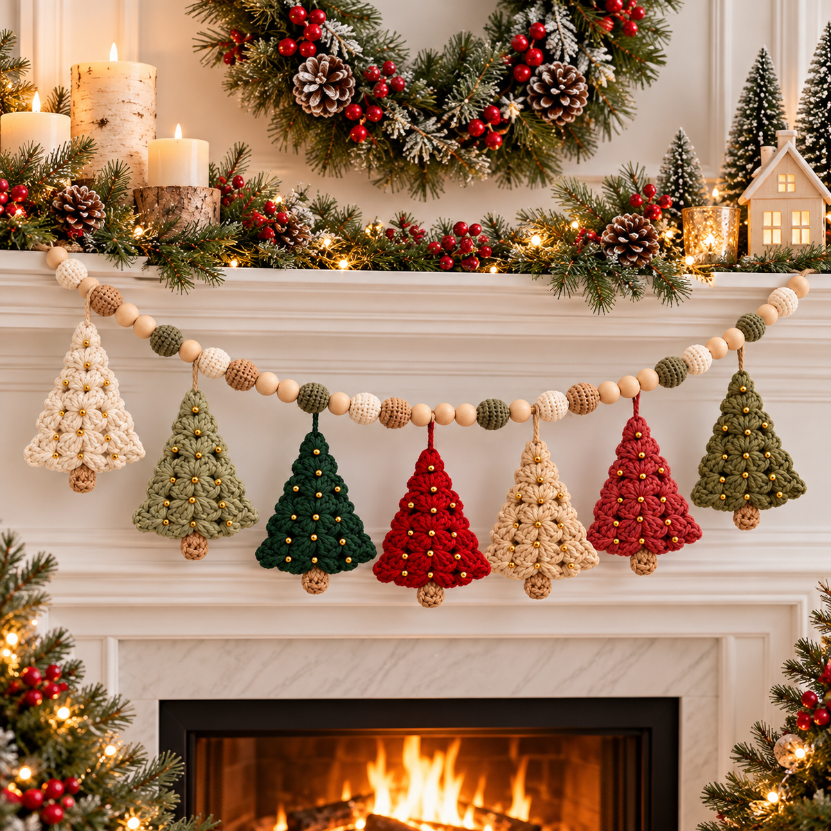 Crochet Christmas Tree Garland Pattern PDF | Granny Square Ornaments