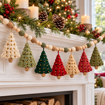 Crochet Christmas Tree Garland Pattern PDF | Granny Square Ornaments