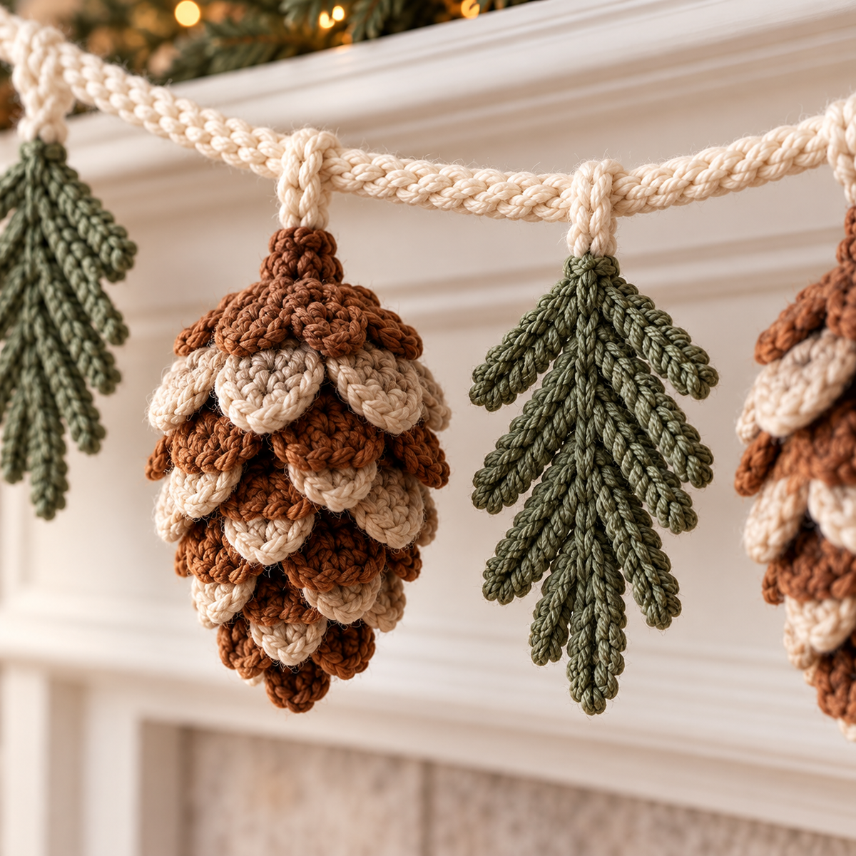Pinecone Christmas Garland Crochet Pattern PDF | Evergreen Mantel Decor