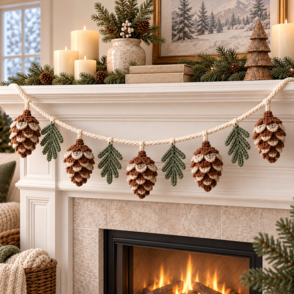 Pinecone Christmas Garland Crochet Pattern PDF | Evergreen Mantel Decor