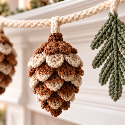 Pinecone Christmas Garland Crochet Pattern PDF | Evergreen Mantel Decor