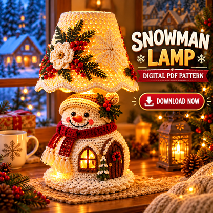 Snowman Crochet Lamp Pattern PDF | Christmas Cottage Light Decor