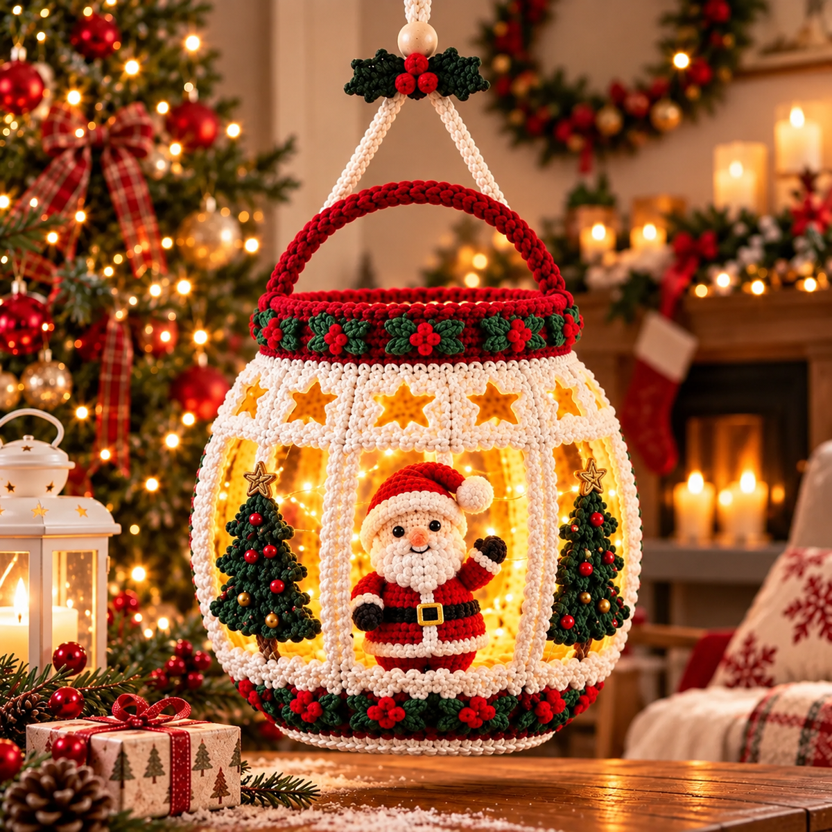 Santa Christmas Lantern Crochet Pattern PDF | Light Up Hanging Decor