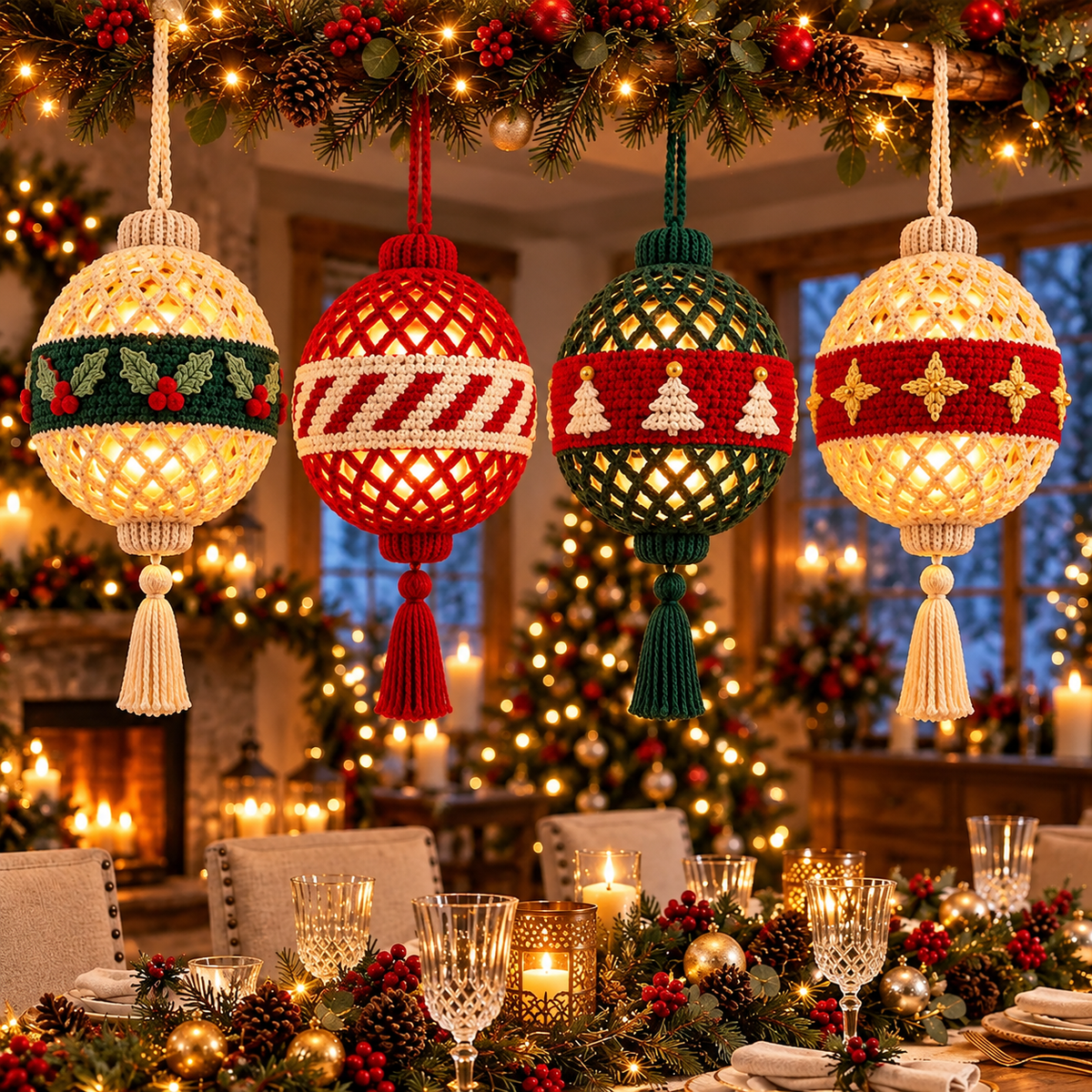Light Up Christmas Bauble Crochet Pattern PDF | 4 LED Ornaments