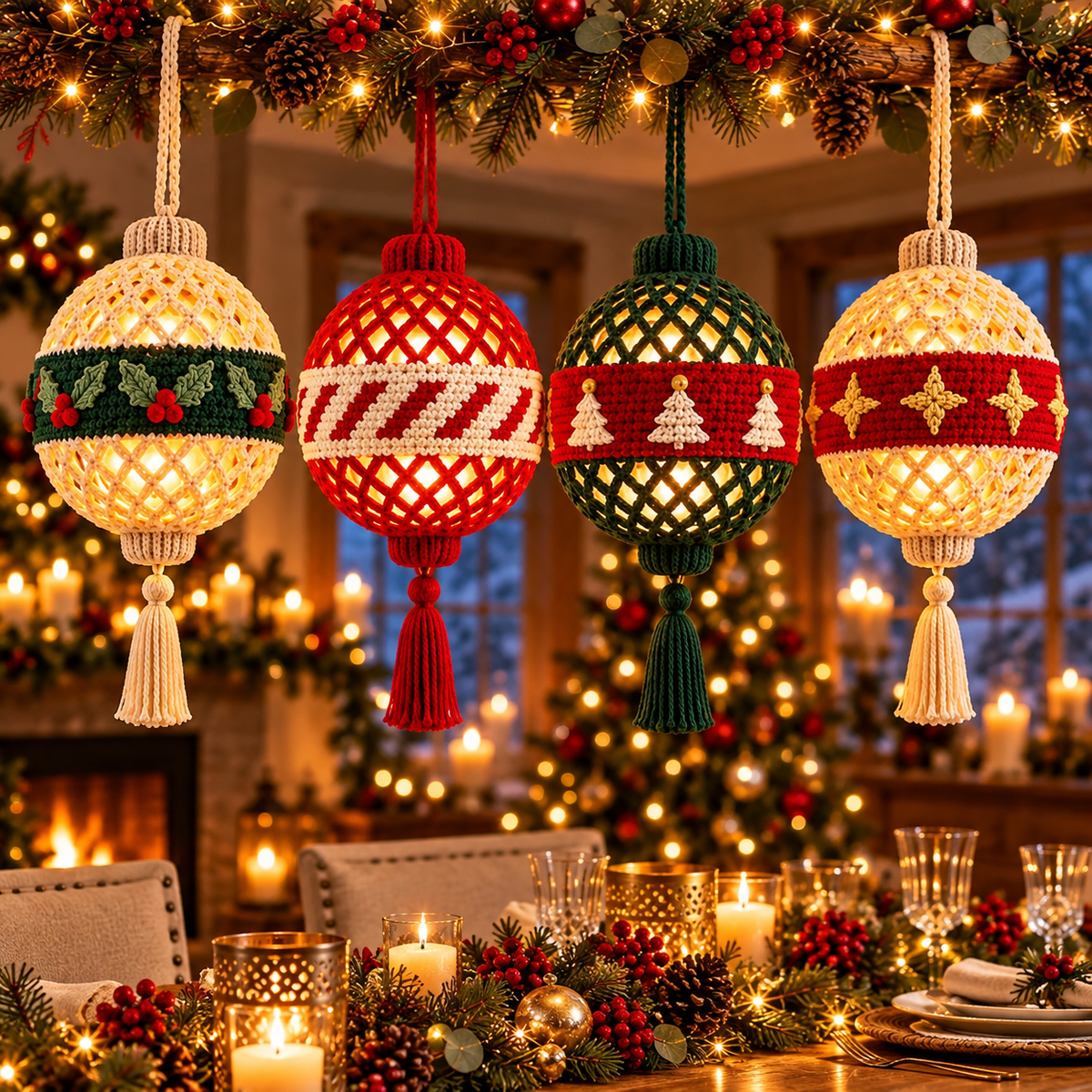 Light Up Christmas Bauble Crochet Pattern PDF | 4 LED Ornaments