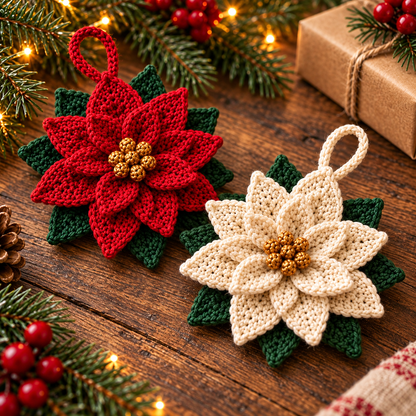 Crochet Poinsettia Christmas Ornament Pattern PDF | Layered Flower Decor