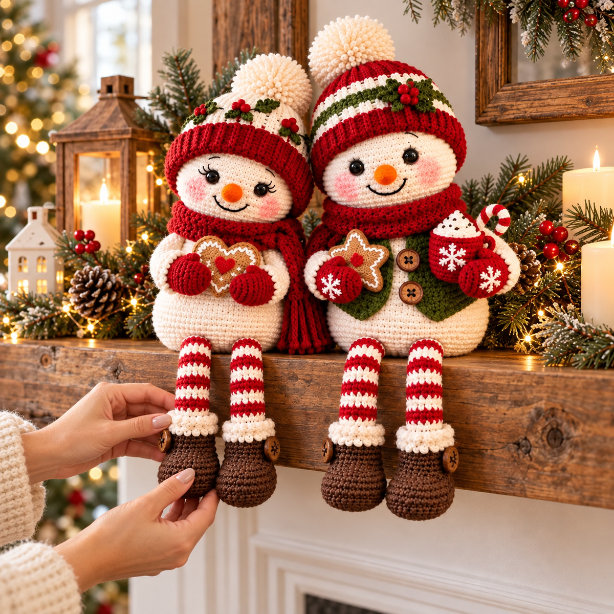Christmas Snowman Couple Crochet Pattern PDF | Long Leg Shelf Sitters