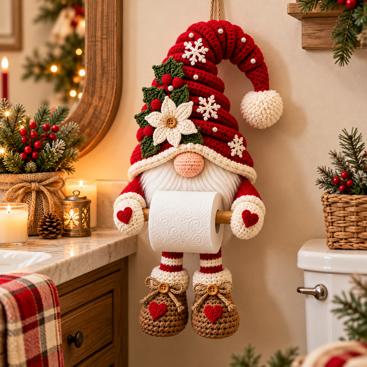Christmas Gnome Toilet Paper Holder Crochet Pattern PDF | Holiday Bathroom Decor