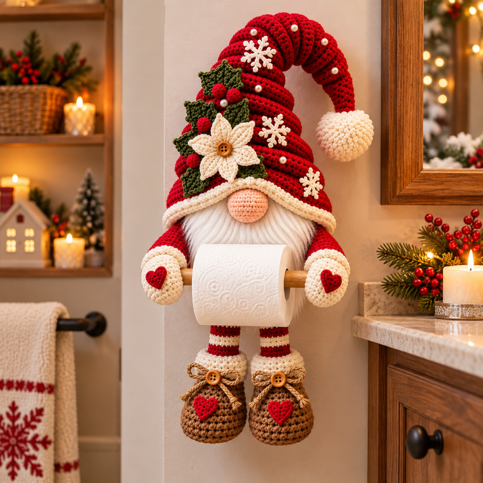Christmas Gnome Toilet Paper Holder Crochet Pattern PDF | Holiday Bathroom Decor