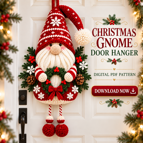 Fair Isle Christmas Gnome Crochet Pattern PDF | Nordic Door Hanger