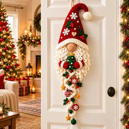 Santa Gnome Door Hanger Crochet Pattern PDF | Christmas Wall Decoration