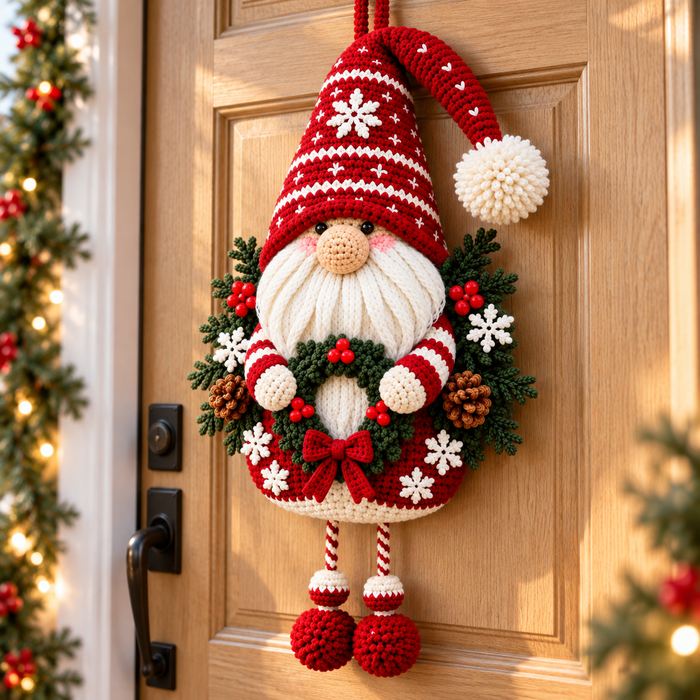 Fair Isle Christmas Gnome Crochet Pattern PDF | Nordic Door Hanger