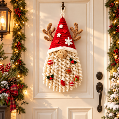 Christmas Gnome Door Hanger Crochet Pattern PDF | Santa Reindeer Wall Decor