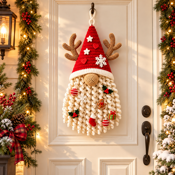 Christmas Gnome Door Hanger Crochet Pattern PDF | Santa Reindeer Wall Decor