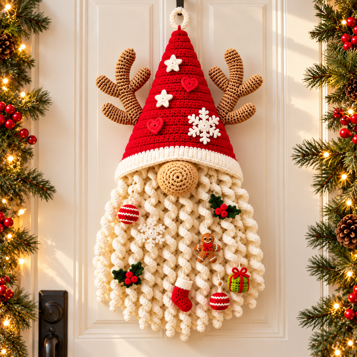 Christmas Gnome Door Hanger Crochet Pattern PDF | Santa Reindeer Wall Decor