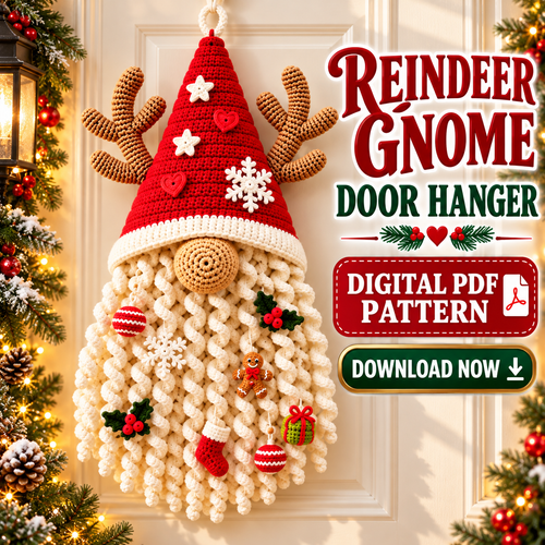 Christmas Gnome Door Hanger Crochet Pattern PDF | Santa Reindeer Wall Decor
