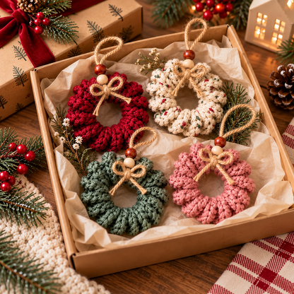 Mini Curly Wreath Crochet Pattern PDF | Rustic Christmas Tree Ornament