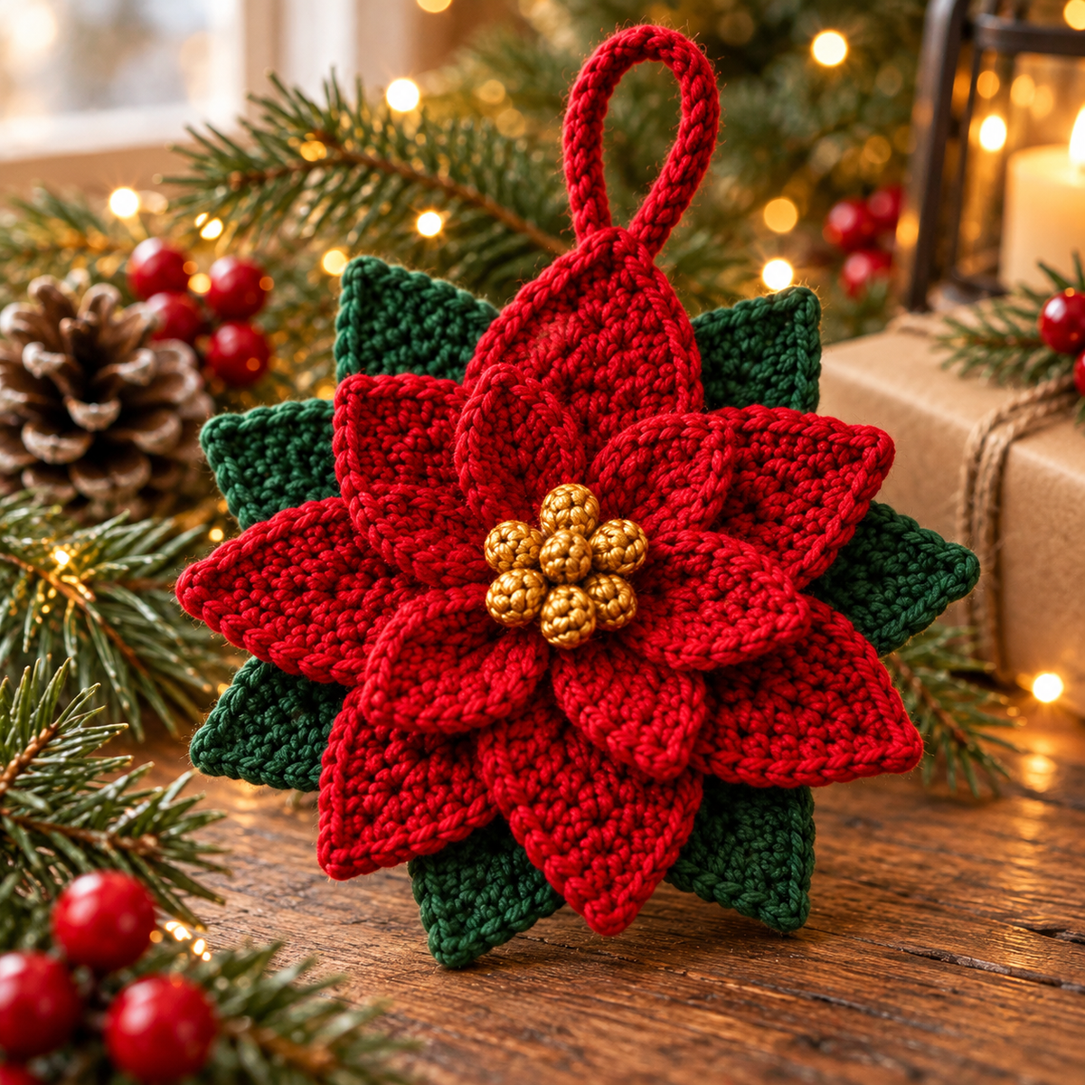 Crochet Poinsettia Christmas Ornament Pattern PDF | Layered Flower Decor
