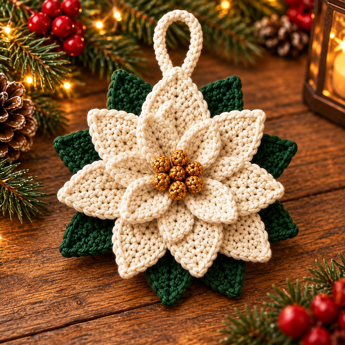Crochet Poinsettia Christmas Ornament Pattern PDF | Layered Flower Decor