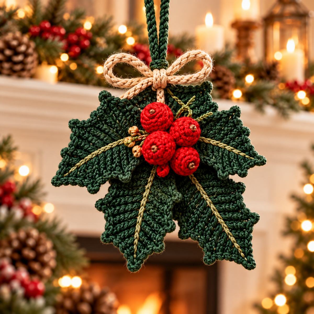 Woodland Christmas Ornament Crochet Pattern Bundle PDF | Pinecone, Mistletoe & Holly