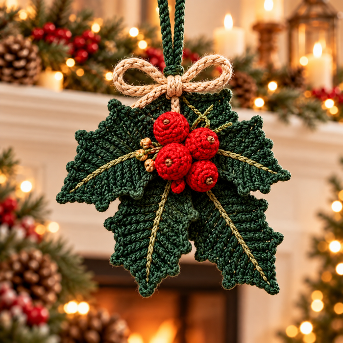 Woodland Christmas Ornament Crochet Pattern Bundle PDF | Pinecone, Mistletoe & Holly