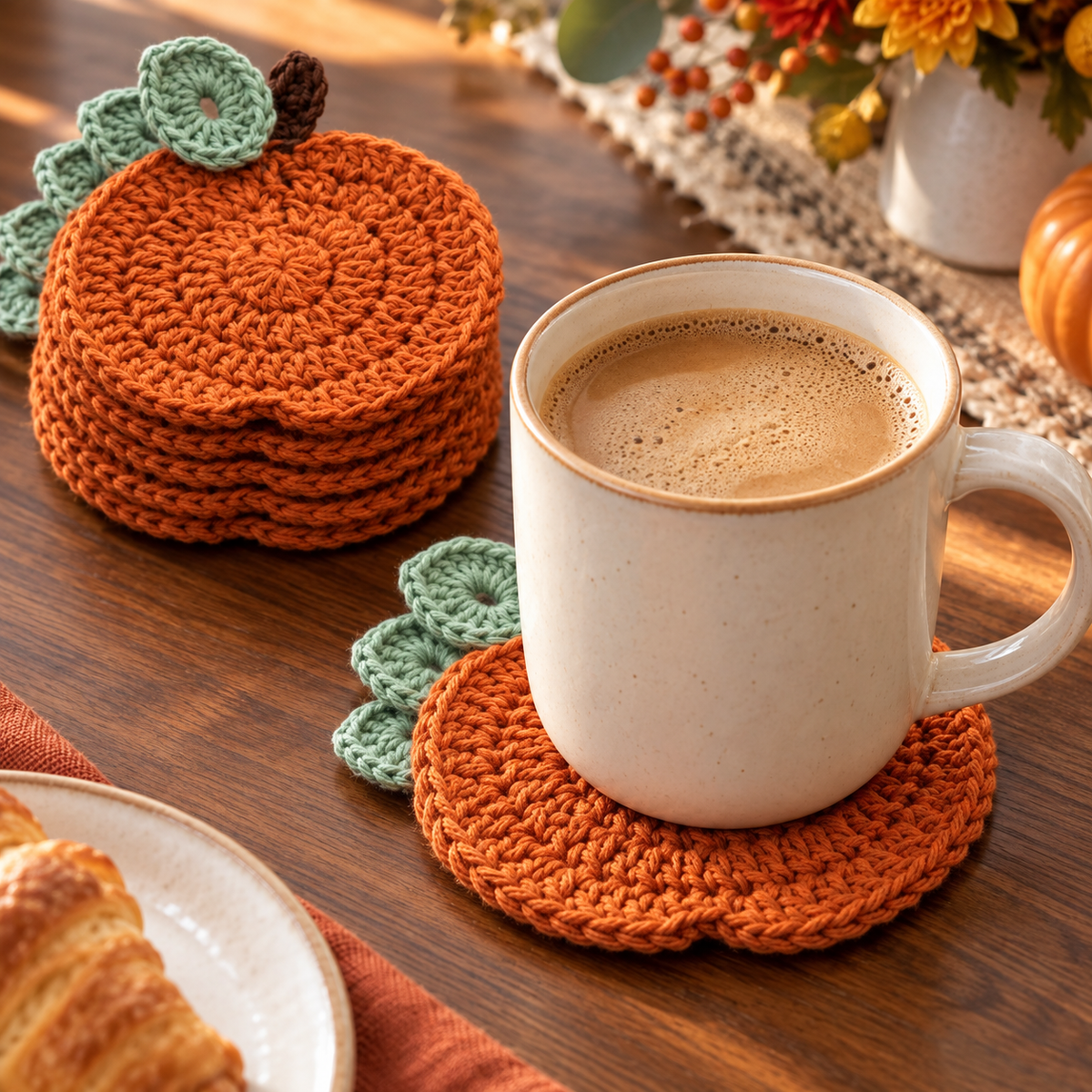 Pumpkin Coaster Crochet Pattern PDF | Rustic Fall & Thanksgiving Table Decor