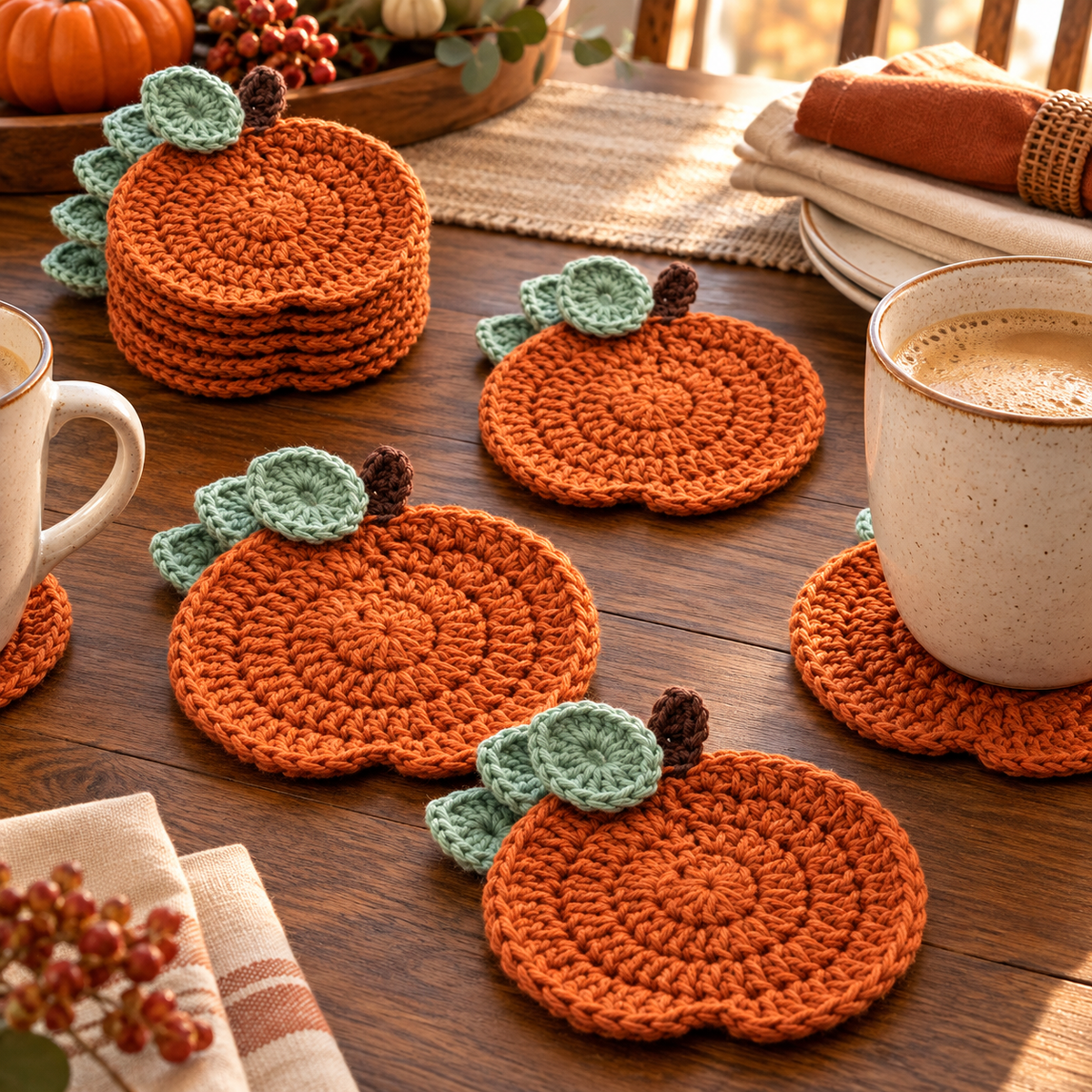 Pumpkin Coaster Crochet Pattern PDF | Rustic Fall & Thanksgiving Table Decor