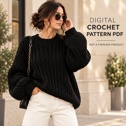Oversized Chunky Crochet Sweater Pattern PDF | Cozy Pullover for Women