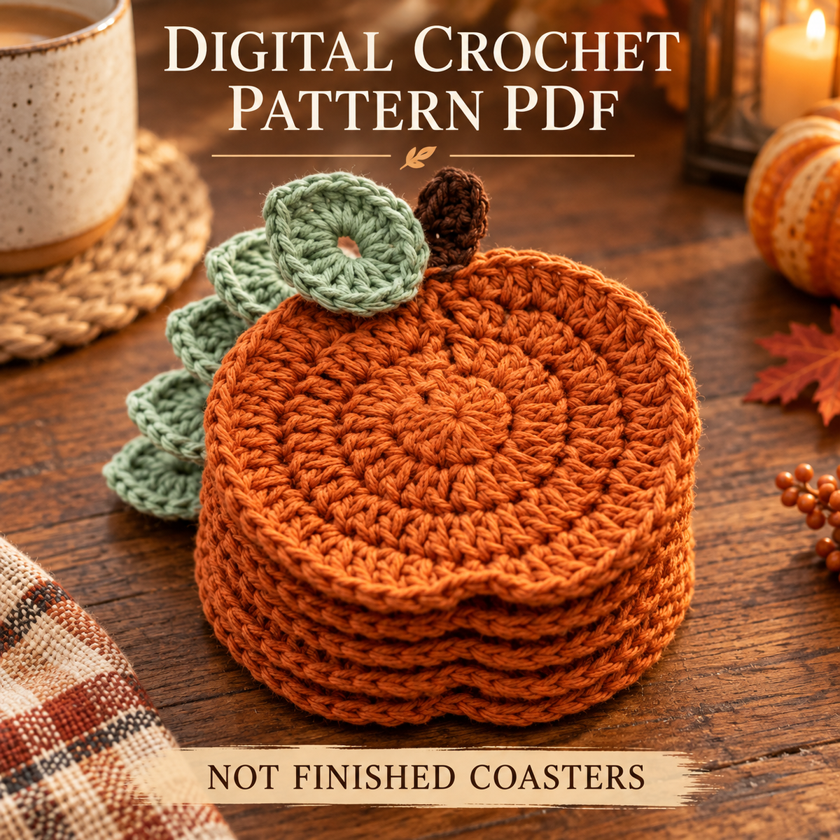 Pumpkin Coaster Crochet Pattern PDF | Rustic Fall & Thanksgiving Table Decor