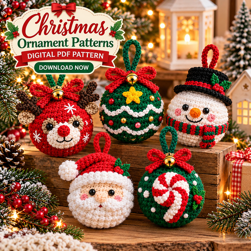 6 Christmas Bauble Crochet Patterns PDF | Santa, Reindeer & Snowman Ornaments