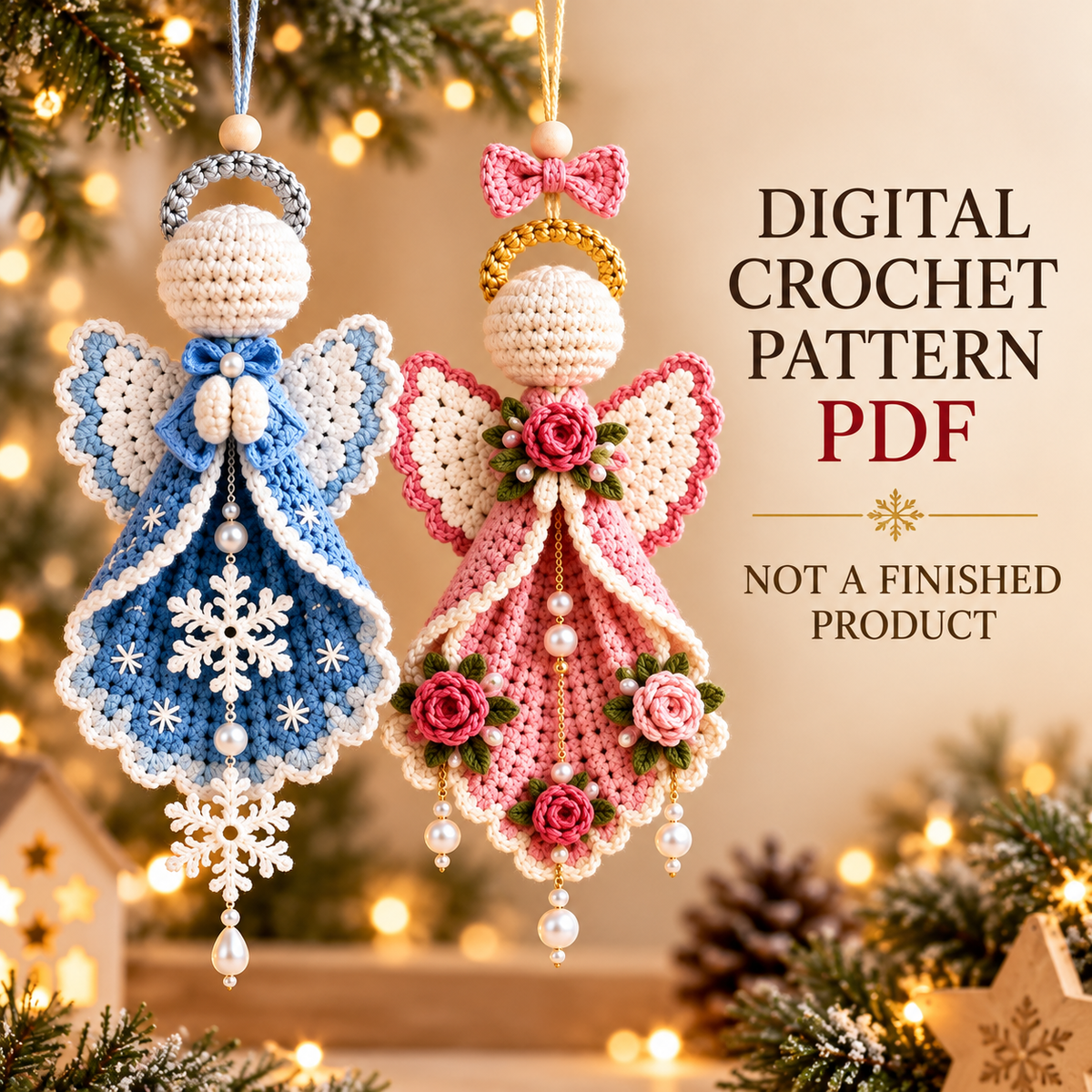 Christmas Guardian Angel Crochet Pattern Bundle PDF | 4 Angel Ornaments